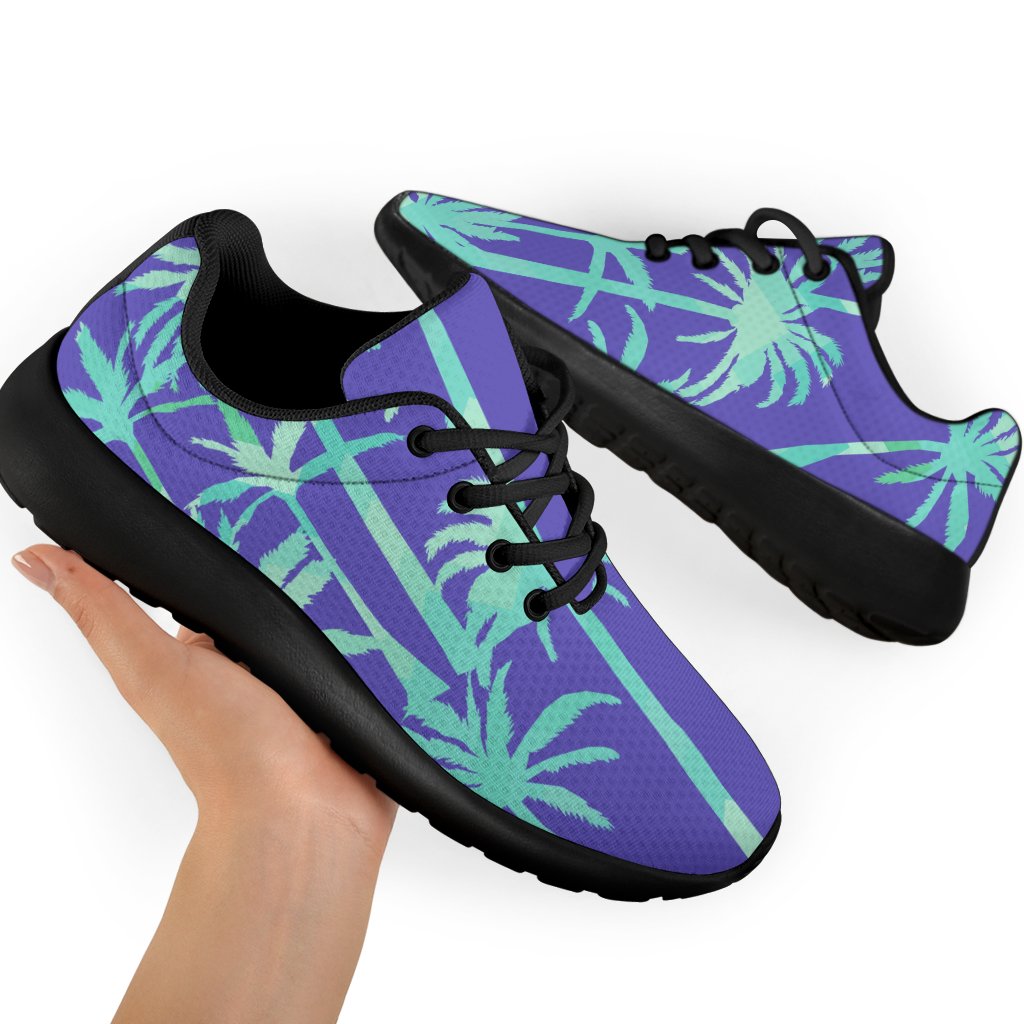 Teal Palm Tree Pattern Print Sport Shoes GearFrost