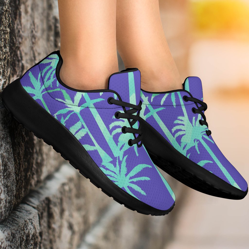 Teal Palm Tree Pattern Print Sport Shoes GearFrost