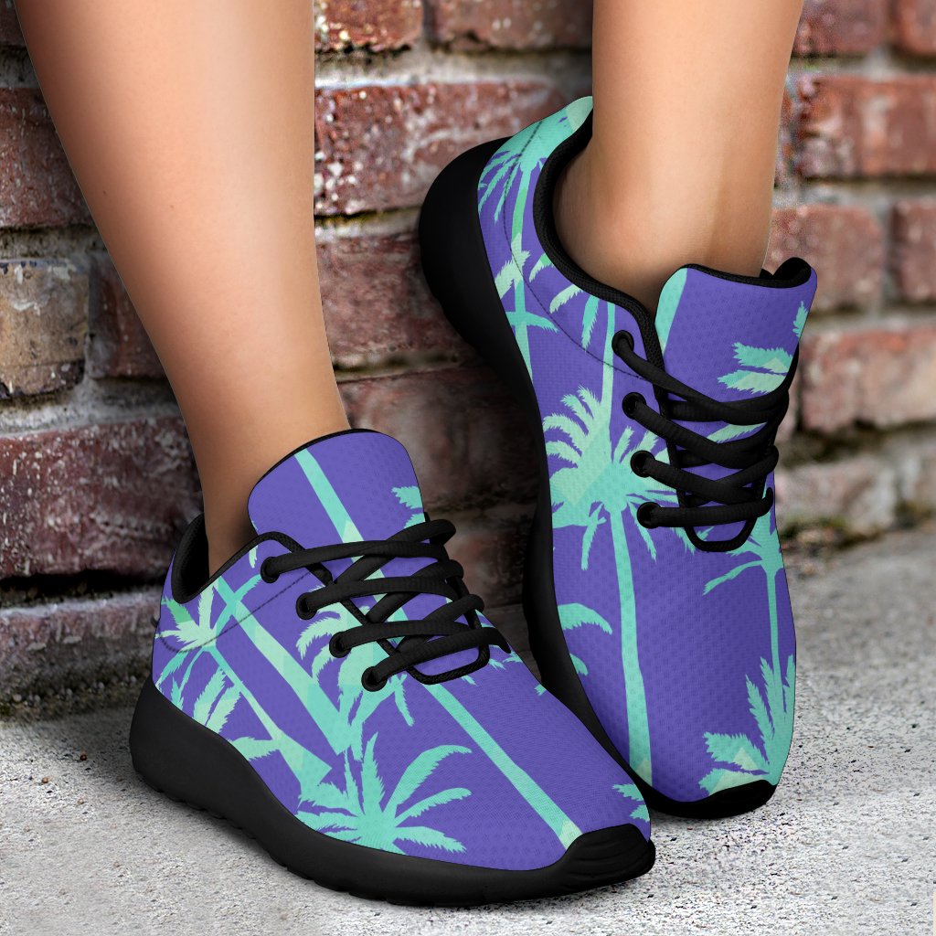 Teal Palm Tree Pattern Print Sport Shoes GearFrost