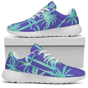 Teal Palm Tree Pattern Print Sport Shoes GearFrost