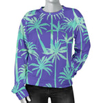 Teal Palm Tree Pattern Print Women's Crewneck Sweatshirt GearFrost