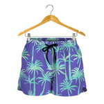 Teal Palm Tree Pattern Print Women's Shorts