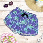 Teal Palm Tree Pattern Print Women's Shorts