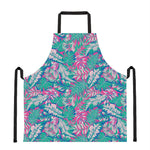 Teal Pink Blossom Tropical Pattern Print Apron