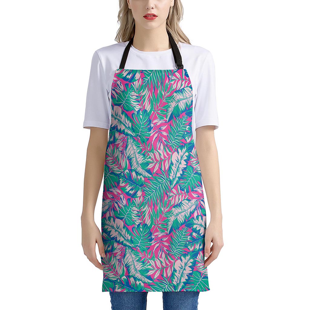 Teal Pink Blossom Tropical Pattern Print Apron