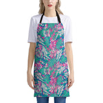 Teal Pink Blossom Tropical Pattern Print Apron