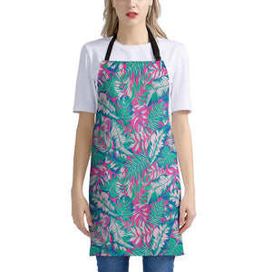 Teal Pink Blossom Tropical Pattern Print Apron