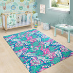 Teal Pink Blossom Tropical Pattern Print Area Rug GearFrost