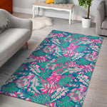 Teal Pink Blossom Tropical Pattern Print Area Rug GearFrost