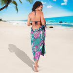 Teal Pink Blossom Tropical Pattern Print Beach Sarong Wrap