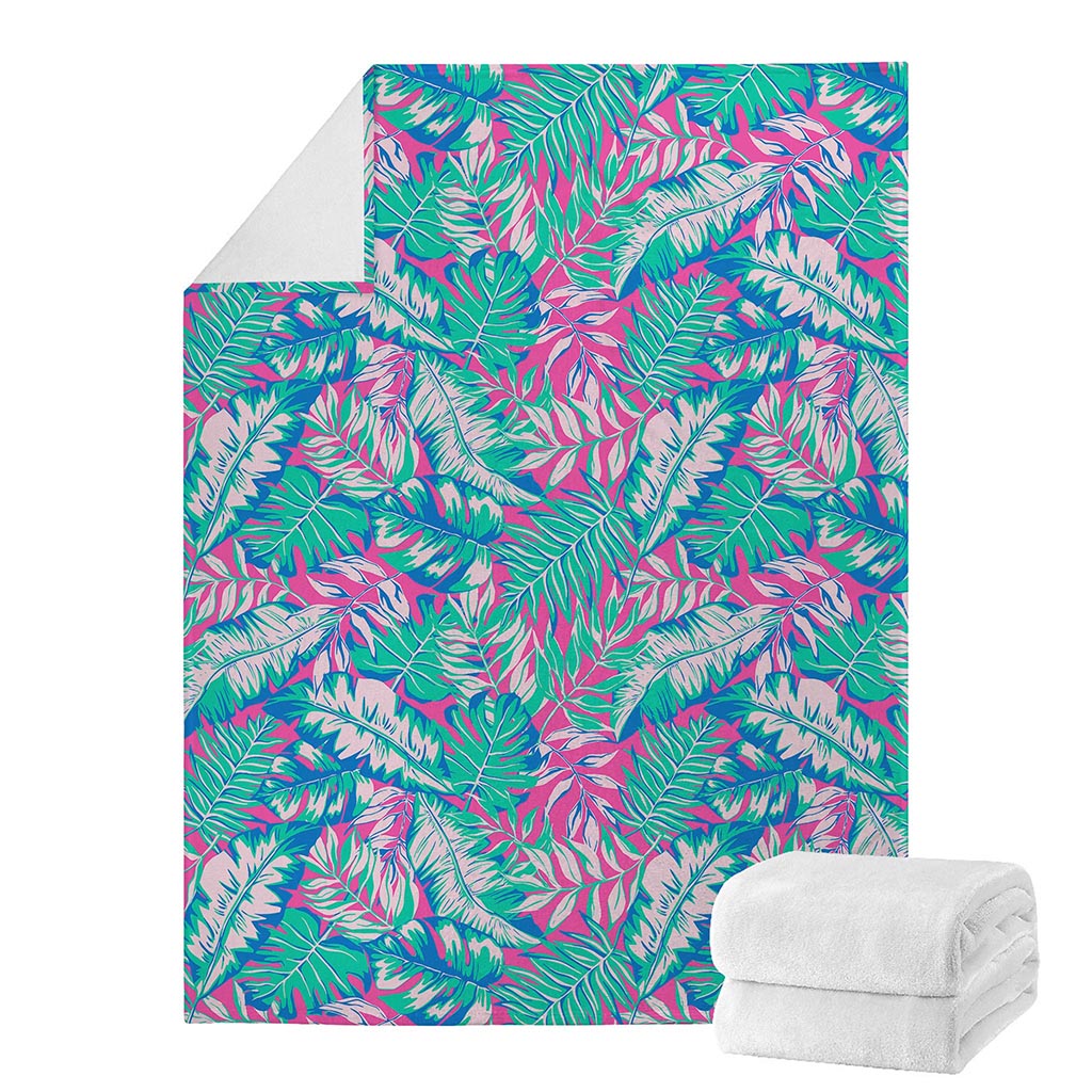 Teal Pink Blossom Tropical Pattern Print Blanket