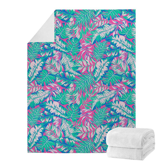 Teal Pink Blossom Tropical Pattern Print Blanket
