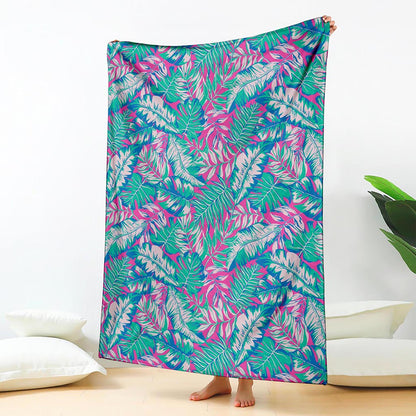 Teal Pink Blossom Tropical Pattern Print Blanket