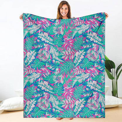 Teal Pink Blossom Tropical Pattern Print Blanket