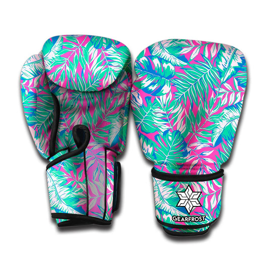 Teal Pink Blossom Tropical Pattern Print Boxing Gloves
