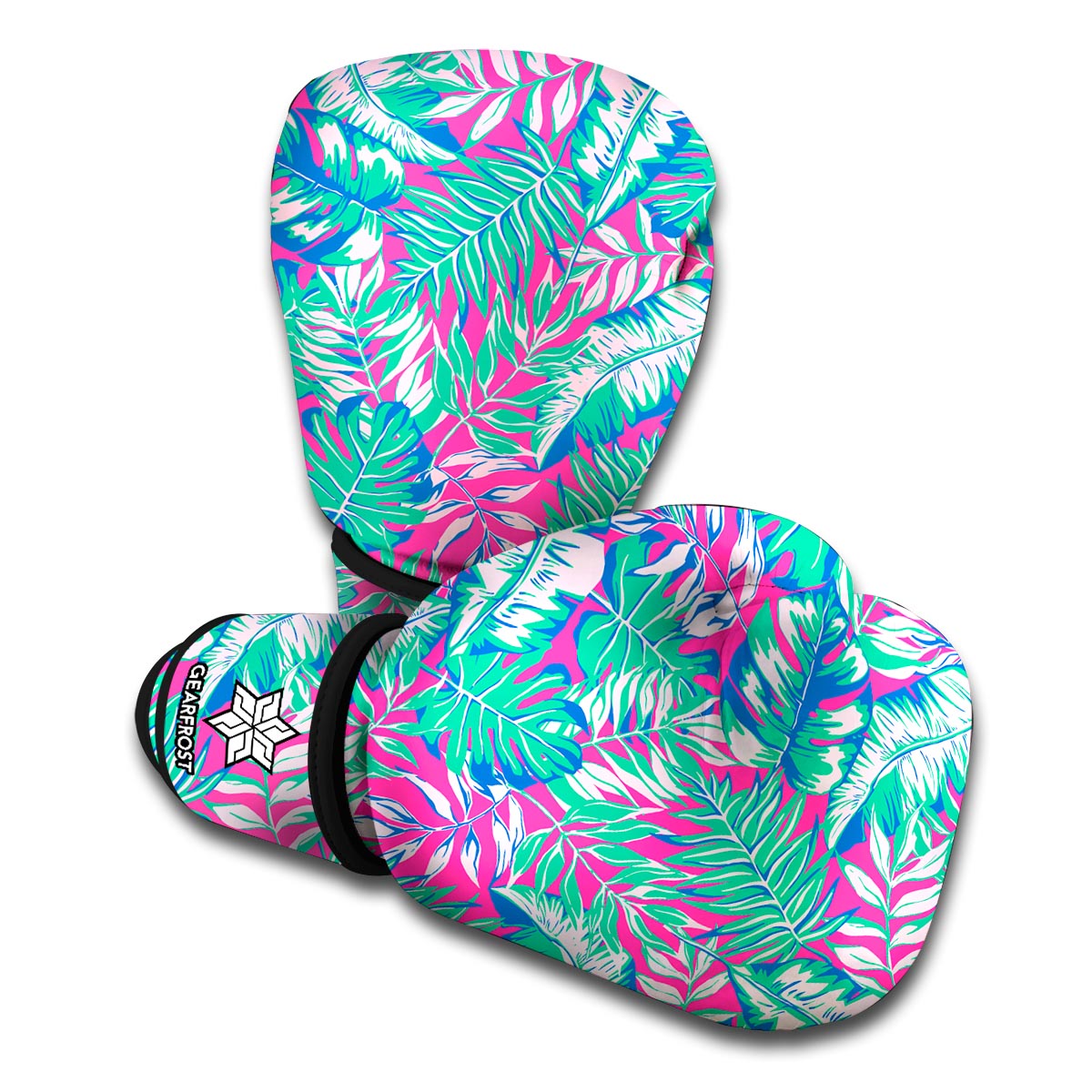 Teal Pink Blossom Tropical Pattern Print Boxing Gloves