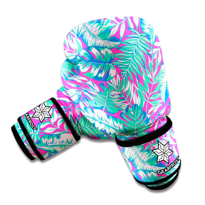Teal Pink Blossom Tropical Pattern Print Boxing Gloves