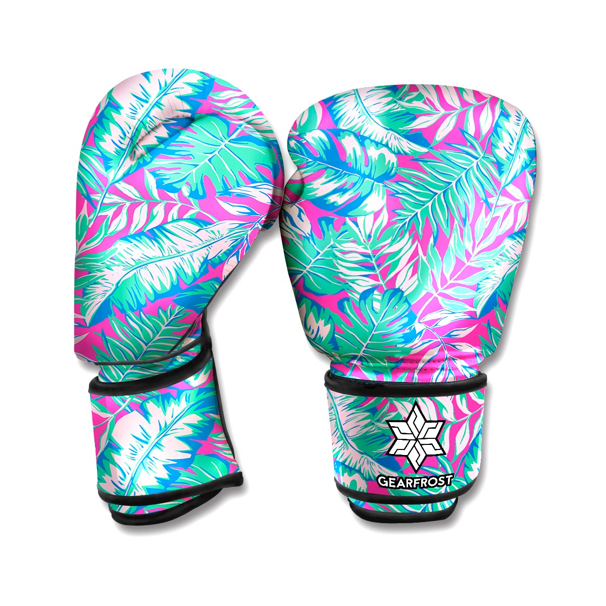 Teal Pink Blossom Tropical Pattern Print Boxing Gloves