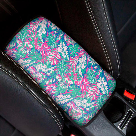 Teal Pink Blossom Tropical Pattern Print Car Center Console Cover