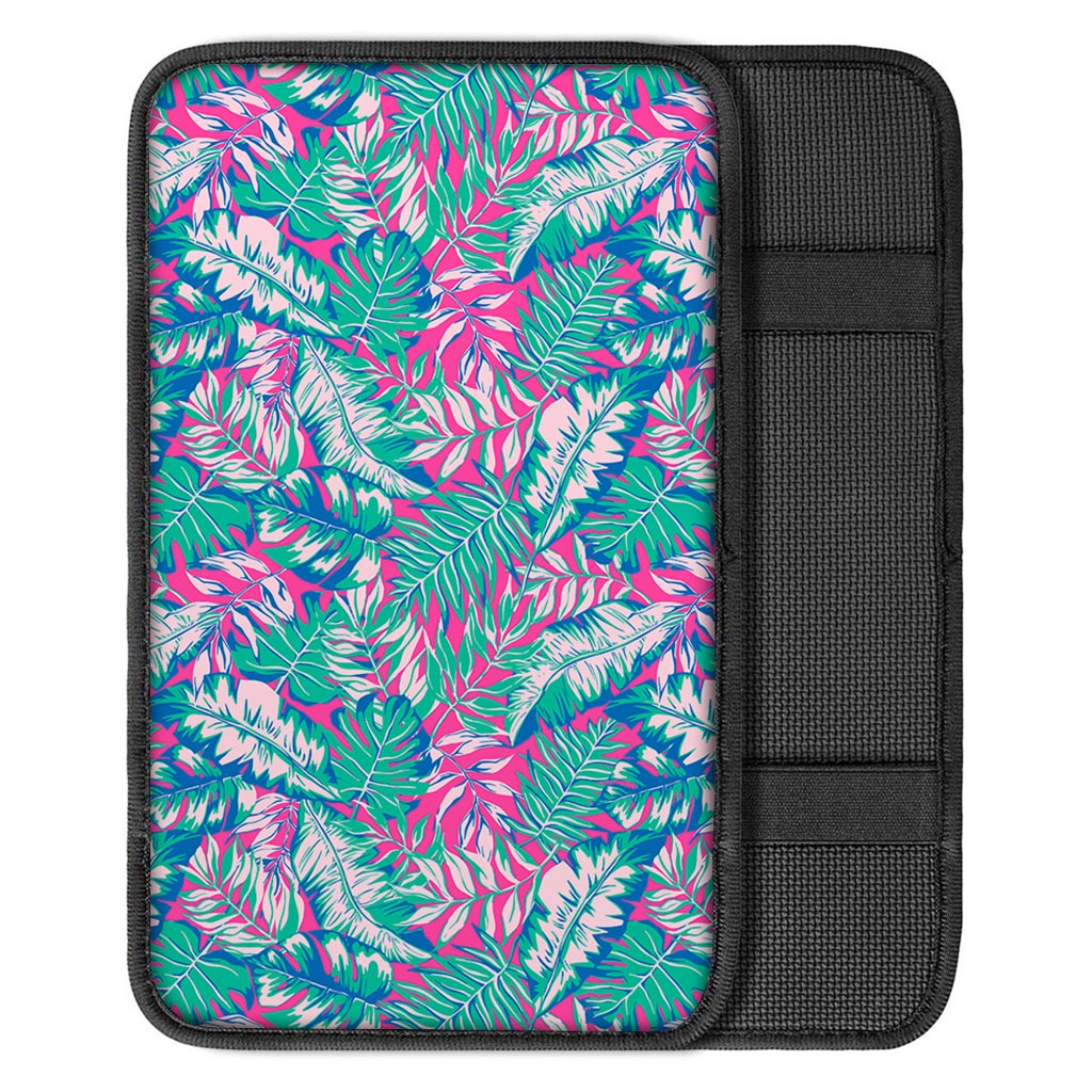 Teal Pink Blossom Tropical Pattern Print Car Center Console Cover