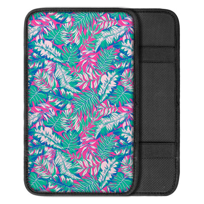 Teal Pink Blossom Tropical Pattern Print Car Center Console Cover