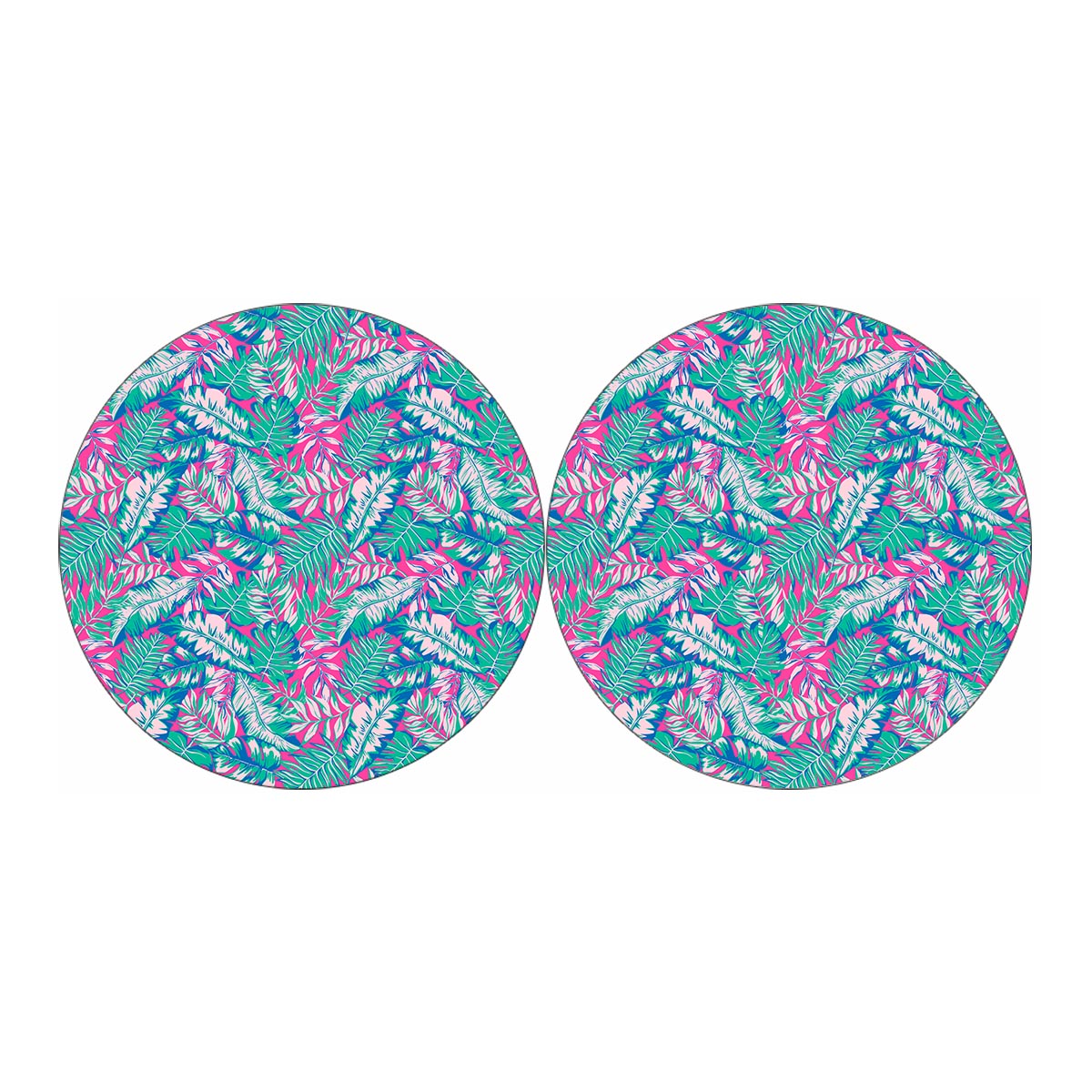 Teal Pink Blossom Tropical Pattern Print Car Coasters