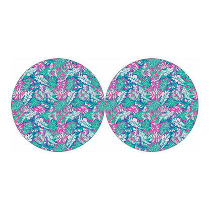 Teal Pink Blossom Tropical Pattern Print Car Coasters