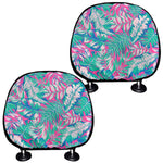 Teal Pink Blossom Tropical Pattern Print Car Headrest Covers