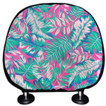 Teal Pink Blossom Tropical Pattern Print Car Headrest Covers