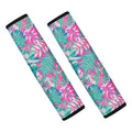 Teal Pink Blossom Tropical Pattern Print Car Seat Belt Covers