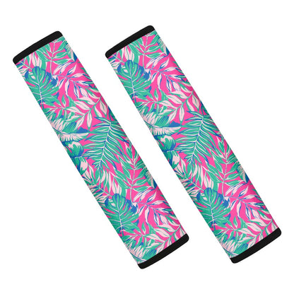 Teal Pink Blossom Tropical Pattern Print Car Seat Belt Covers