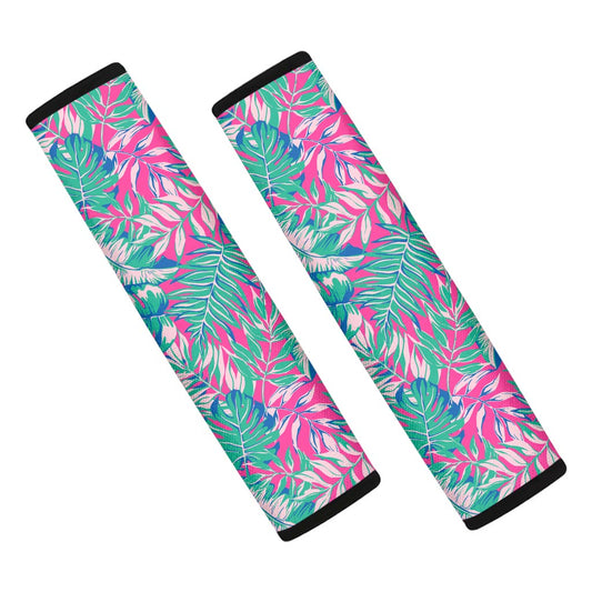 Teal Pink Blossom Tropical Pattern Print Car Seat Belt Covers