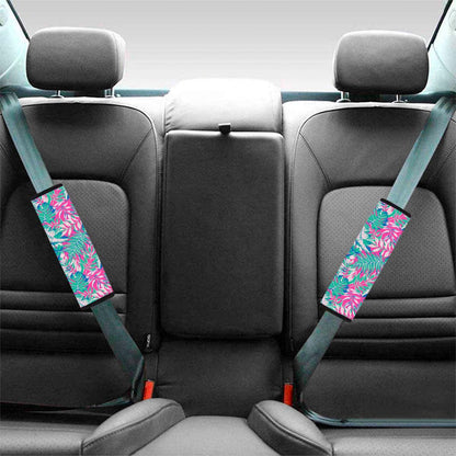 Teal Pink Blossom Tropical Pattern Print Car Seat Belt Covers