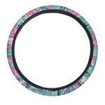 Teal Pink Blossom Tropical Pattern Print Car Steering Wheel Cover