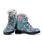 Teal Pink Blossom Tropical Pattern Print Comfy Boots GearFrost