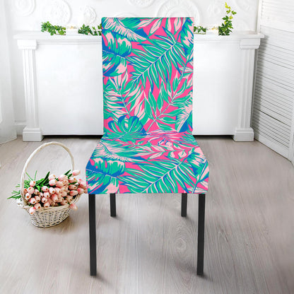 Teal Pink Blossom Tropical Pattern Print Dining Chair Slipcover