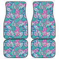 Teal Pink Blossom Tropical Pattern Print Front and Back Car Floor Mats
