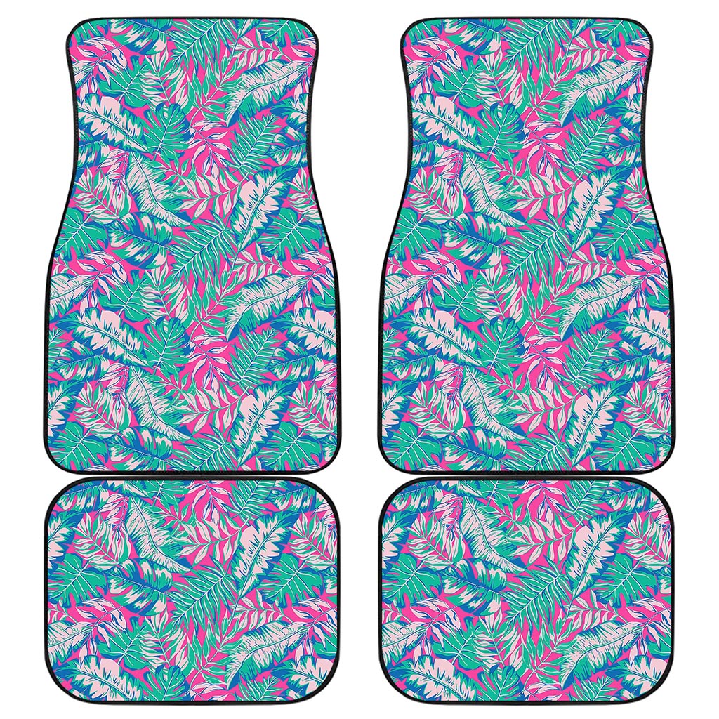 Teal Pink Blossom Tropical Pattern Print Front and Back Car Floor Mats