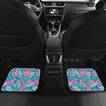 Teal Pink Blossom Tropical Pattern Print Front and Back Car Floor Mats