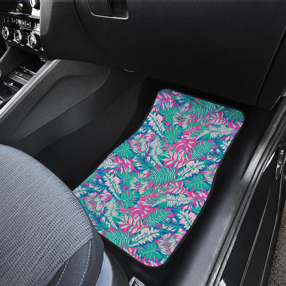 Teal Pink Blossom Tropical Pattern Print Front and Back Car Floor Mats
