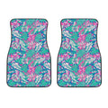 Teal Pink Blossom Tropical Pattern Print Front Car Floor Mats