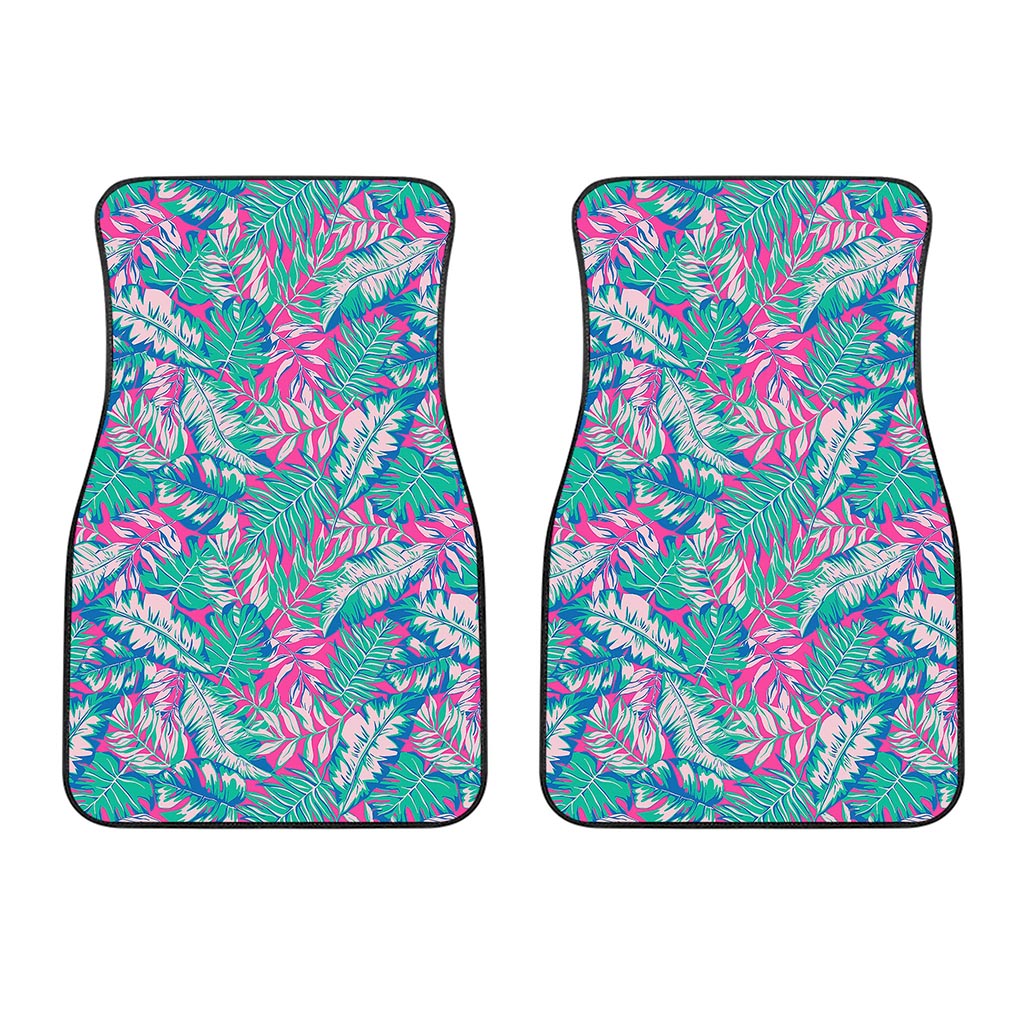 Teal Pink Blossom Tropical Pattern Print Front Car Floor Mats