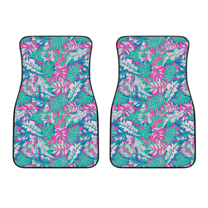Teal Pink Blossom Tropical Pattern Print Front Car Floor Mats