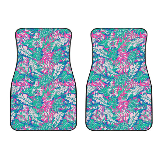 Teal Pink Blossom Tropical Pattern Print Front Car Floor Mats