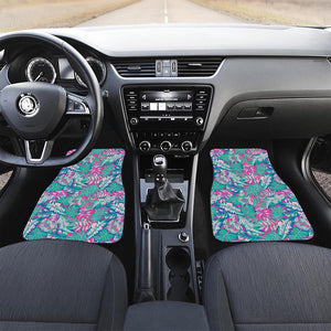 Teal Pink Blossom Tropical Pattern Print Front Car Floor Mats