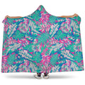 Teal Pink Blossom Tropical Pattern Print Hooded Blanket