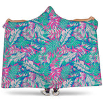 Teal Pink Blossom Tropical Pattern Print Hooded Blanket