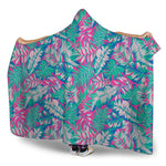 Teal Pink Blossom Tropical Pattern Print Hooded Blanket