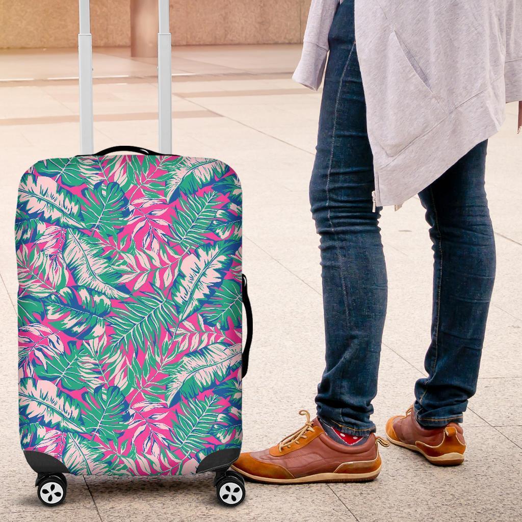 Teal Pink Blossom Tropical Pattern Print Luggage Cover GearFrost