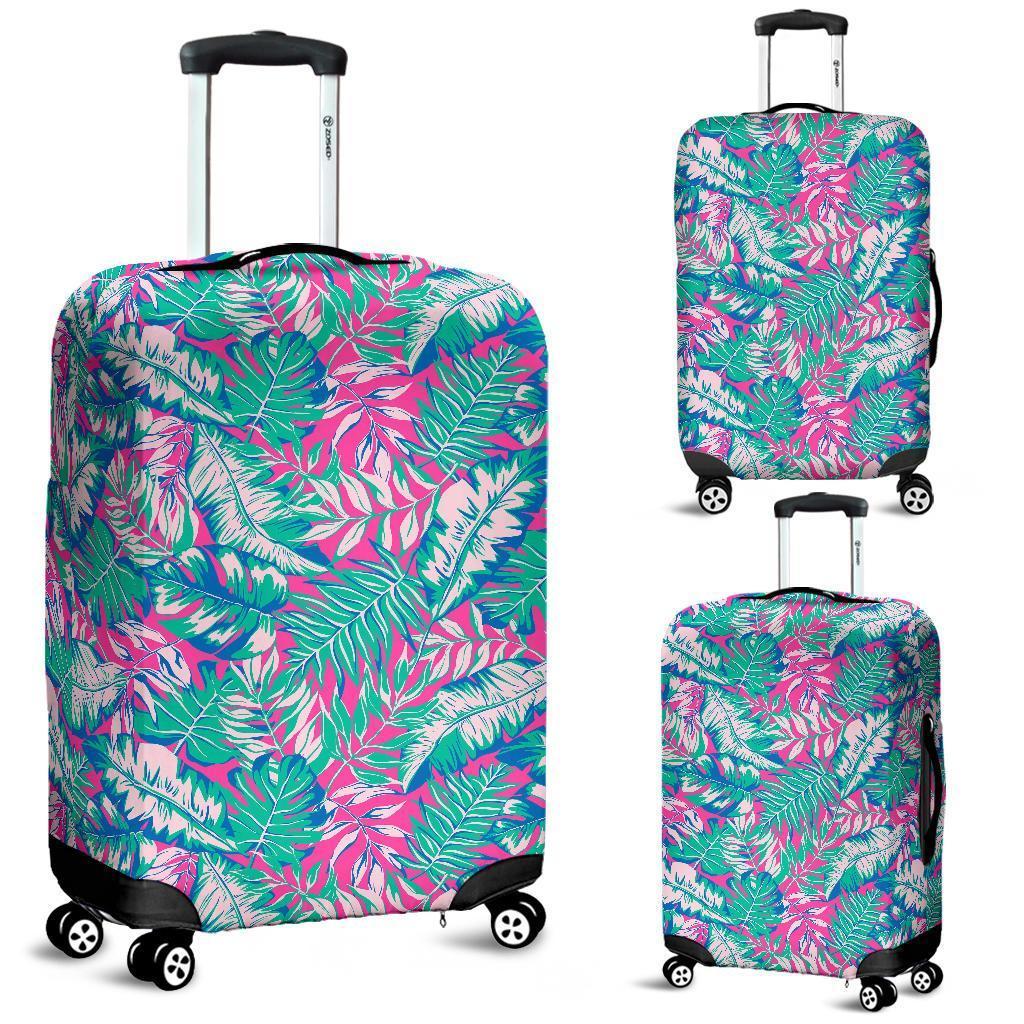 Teal Pink Blossom Tropical Pattern Print Luggage Cover GearFrost